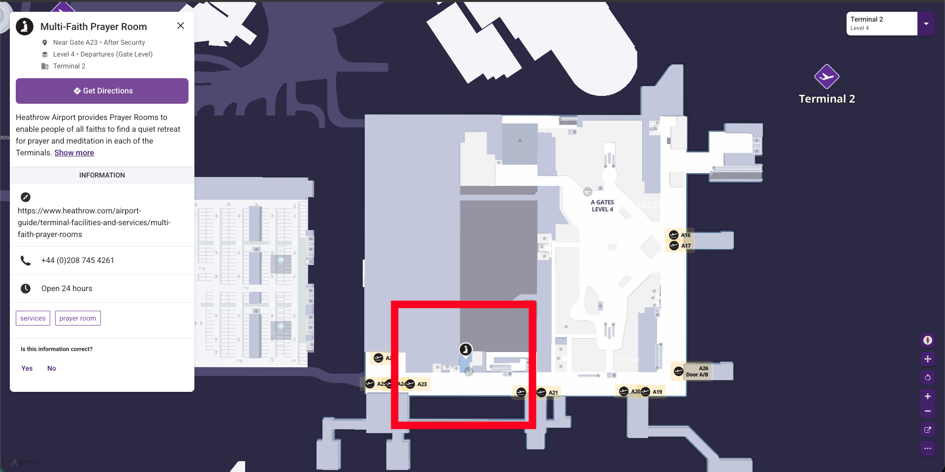 Heathrow-Terminal2-Level4-Near-Gate-A23-After-Security — Heathrow Airport Terminal 2 Prayer Rooms — London